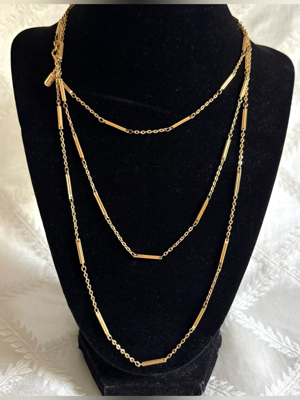 Monet Gold Tone Layered Bar Link Necklace - 54” Long Chain - Mid-century Jewelry